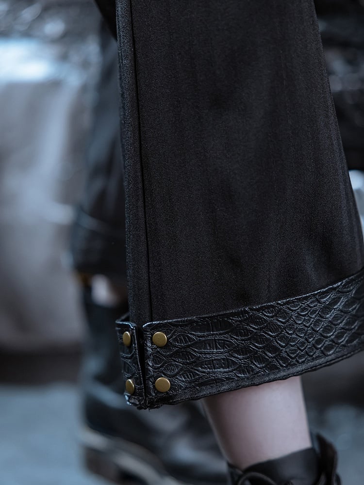 Scale PU Steampunk With Pattern Cuffs Black Pants