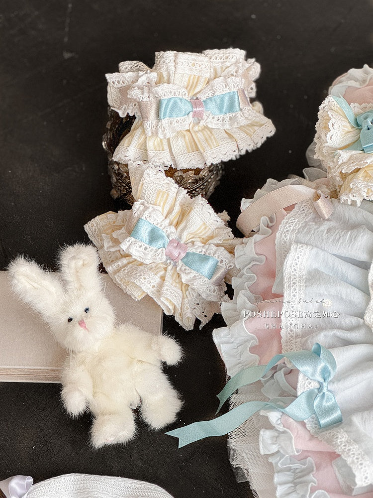 ピンクとブルーのスイートプリンセスパフィーティアードフリルスカートボーンドレス