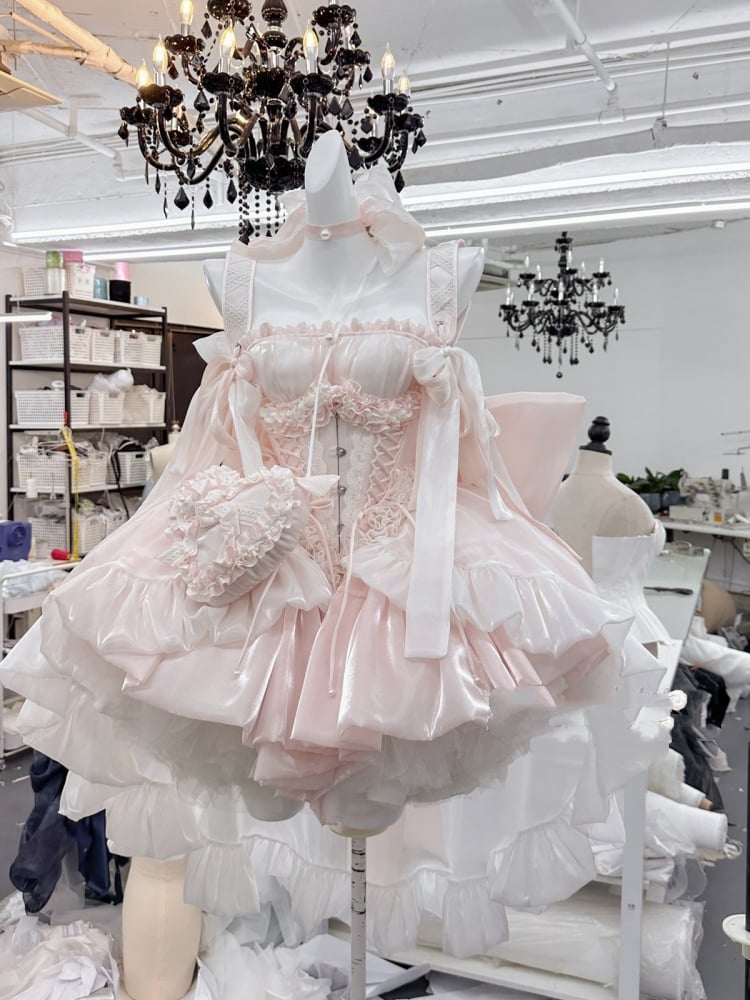 Hime Strapless Lolita Big Waist Bow Dress Neckline Sweet Corset Pink