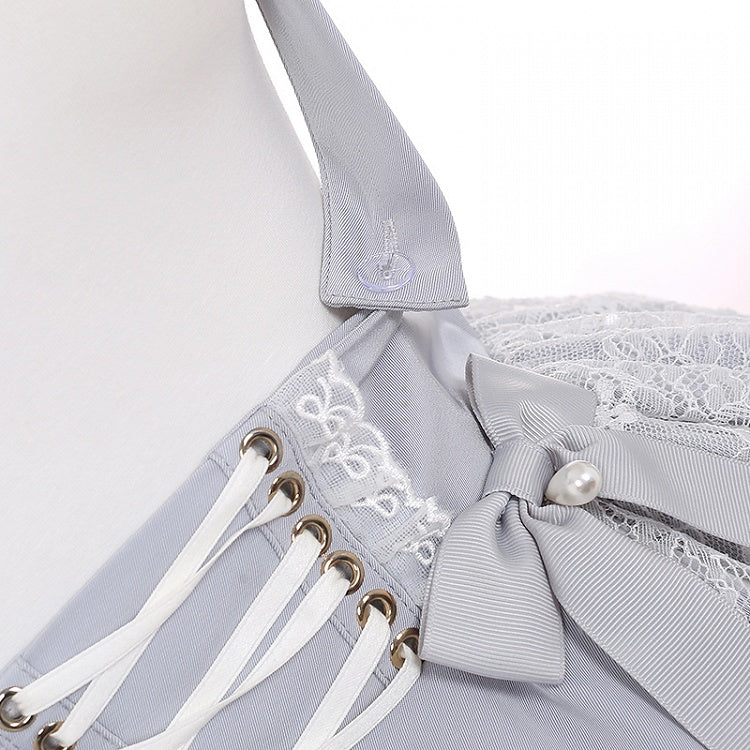 Ruffled Lace Trim Flutter Sleeves Kei Embellished Gray Bowknots Jirai Overalls