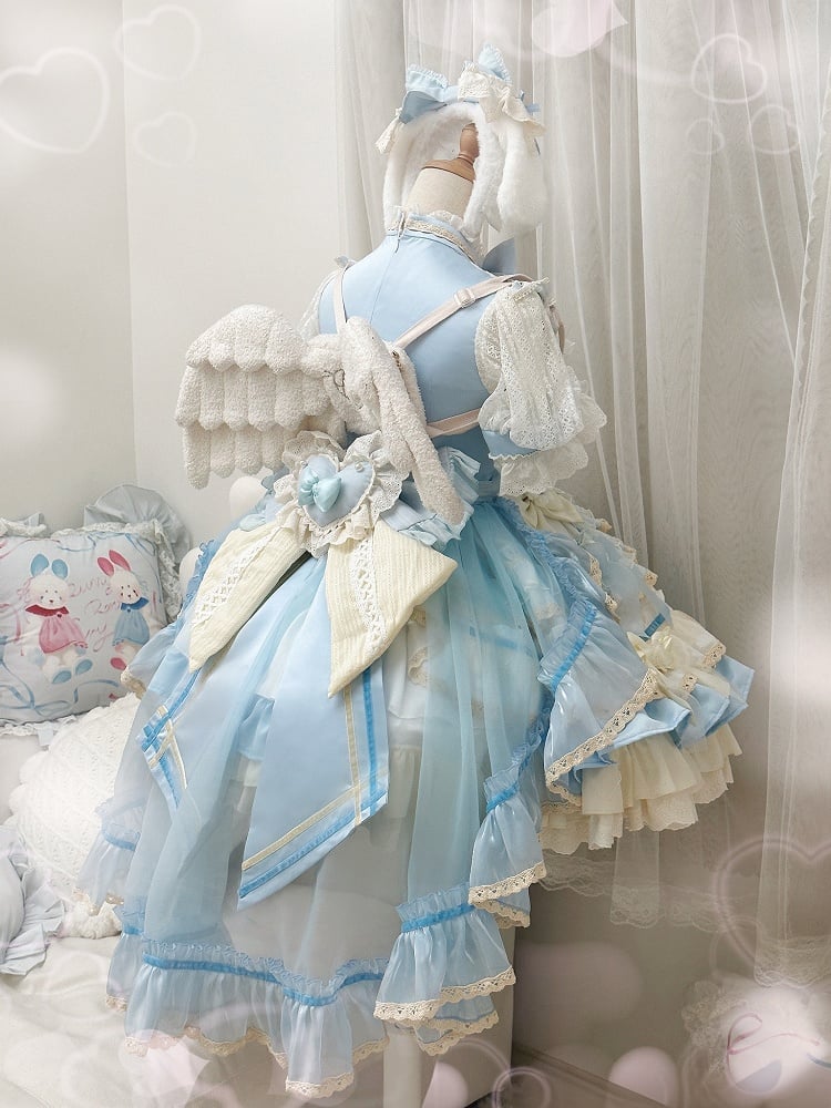 Kleid Taille Tiered Rüschen Lolita Blau Dekoration Bowknot Hohe Süße Rock