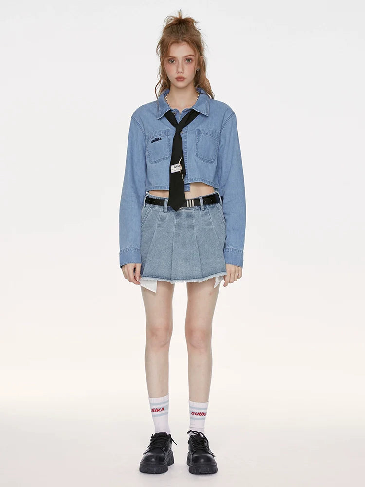 Short Top Asymmetrical Blue Denim