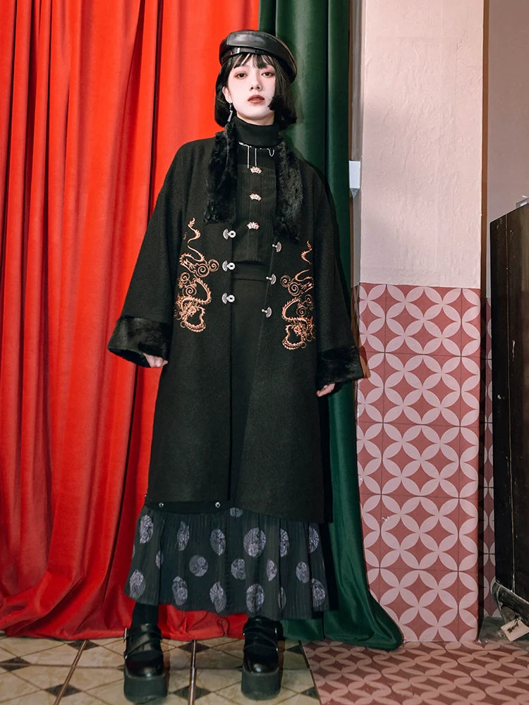 ロングチャイナプラスプリントスカート スプライシングベルベット