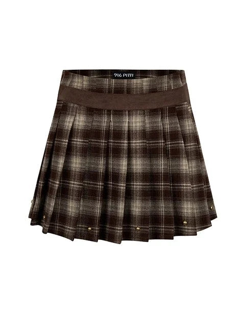 Dark Check Mode College Pleated Skirt