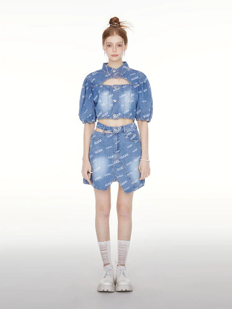 Top Logo Denim Short Polo