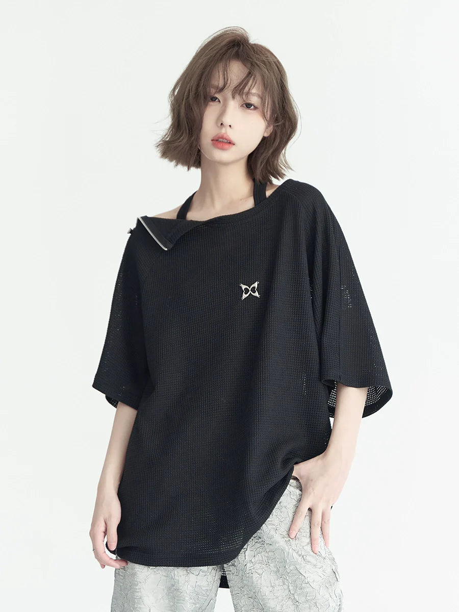 Point Zip-Up Center T-Shirt Schulter