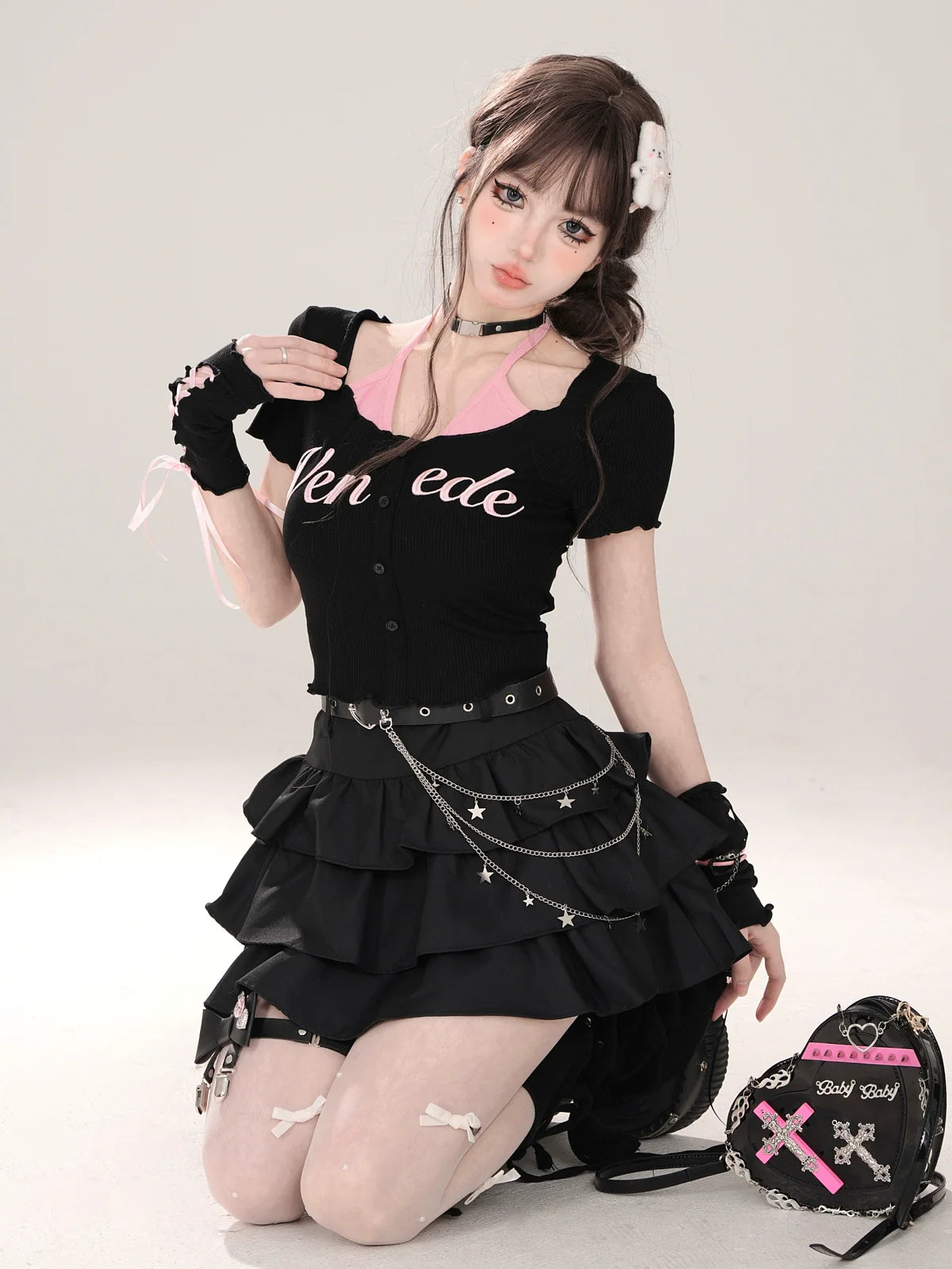 Faux Short Neckholder U-Ausschnitt T-Shirt und Zweiteiler