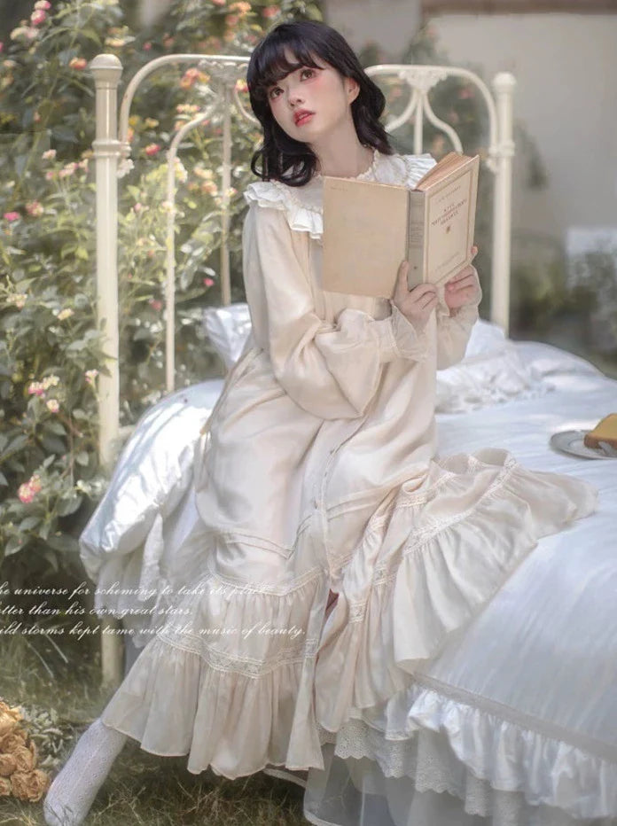 Retro Tencel Dress Lace French Freesia Elegant