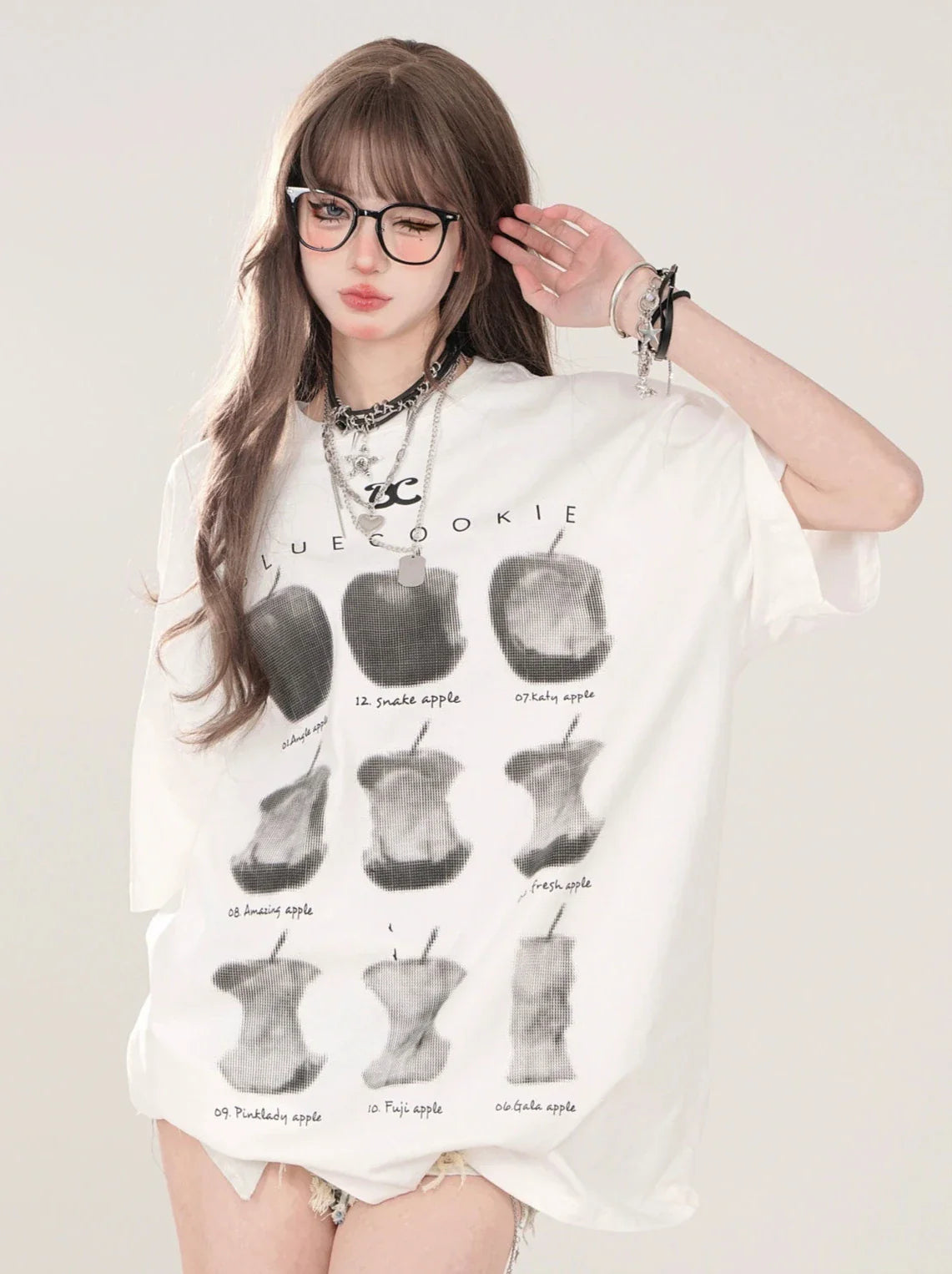 Apple Print Loose T-Shirt American
