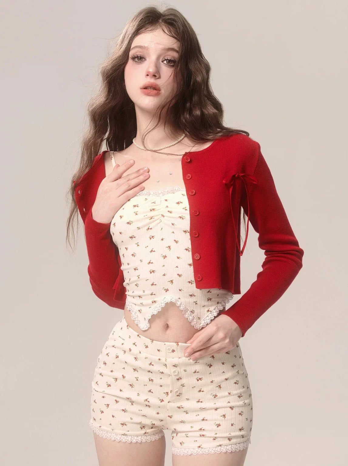 Cake Lace Suspender Top Strawberry Check Neck Halter