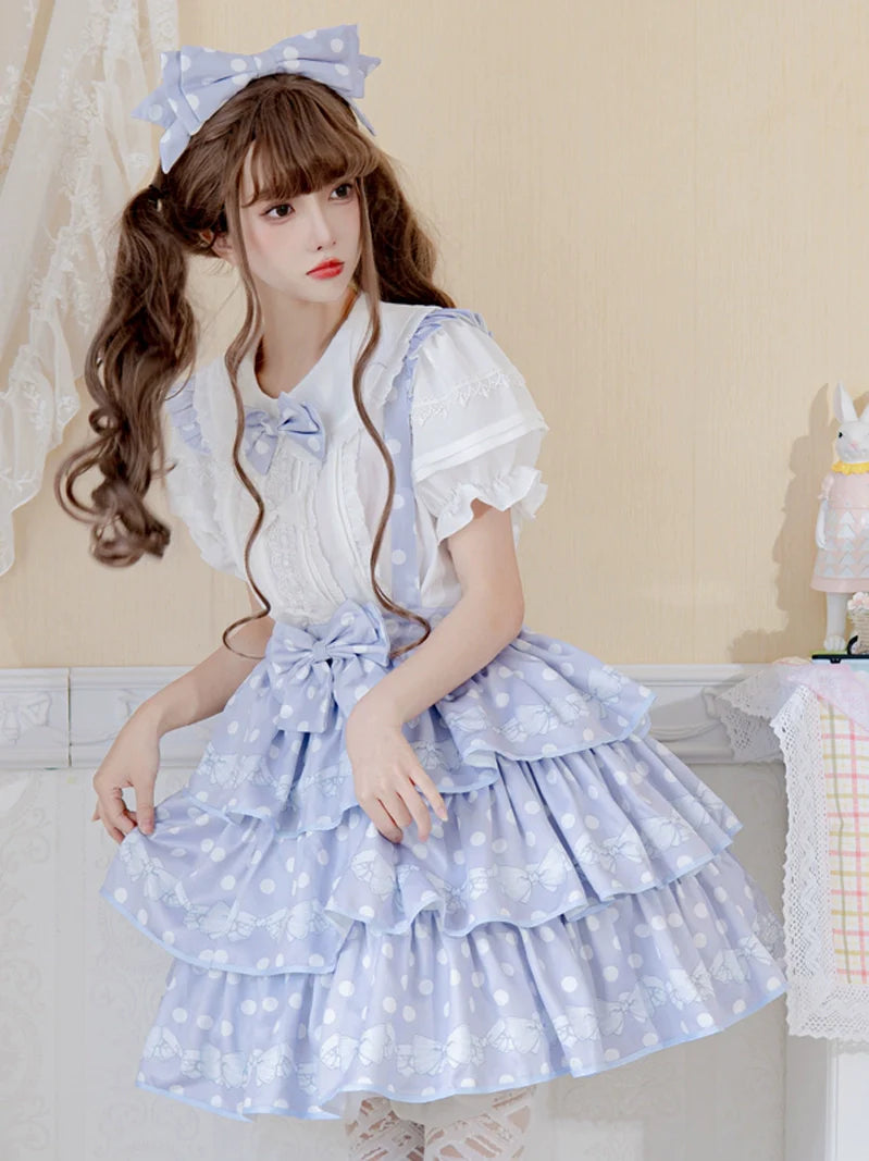 ティアードシャツデザインサスペンダーインナーロリータ+スカート