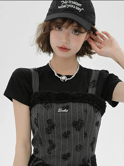 Suspended Black Rose T-Shirt Black Retro Dress