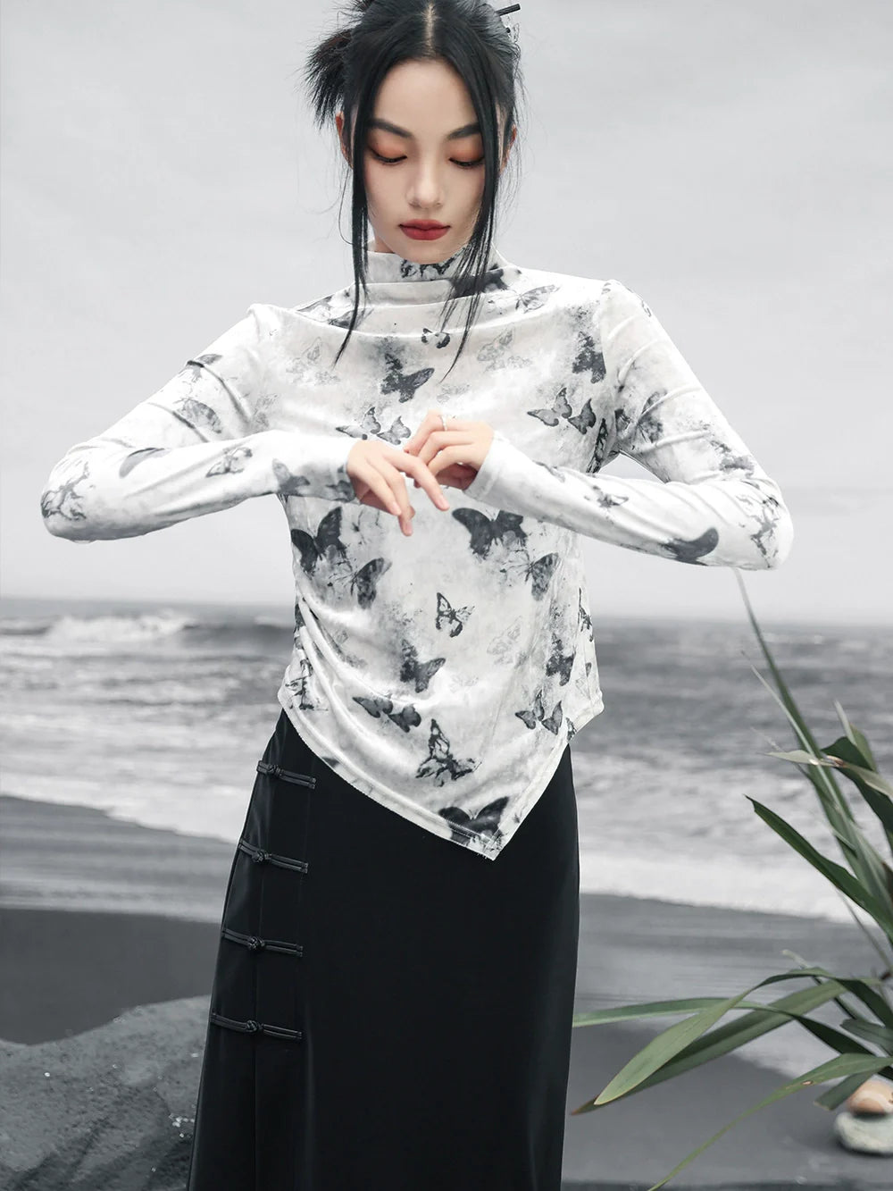 Haut papillon slim asymétrique Mode