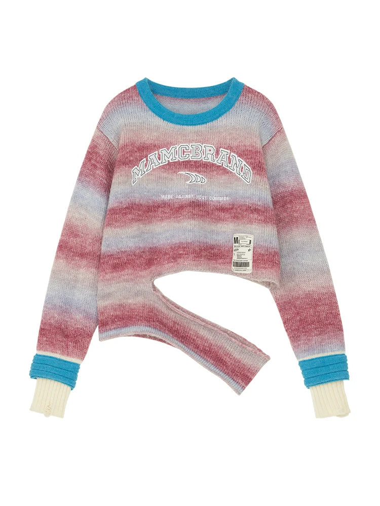 Gradient Original Sweater Ladies Logo Stripe Letter Cropped Sweater