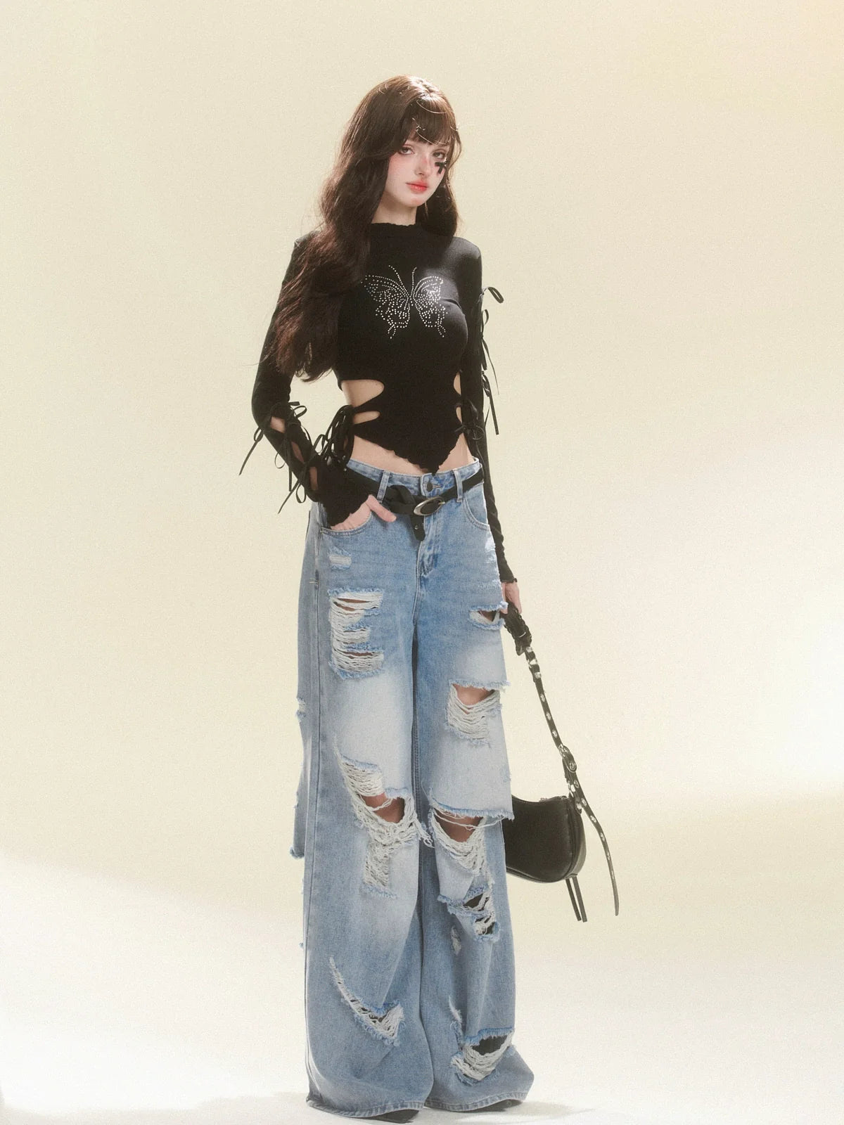 Tops Dark Design Butterfly Slim Waist