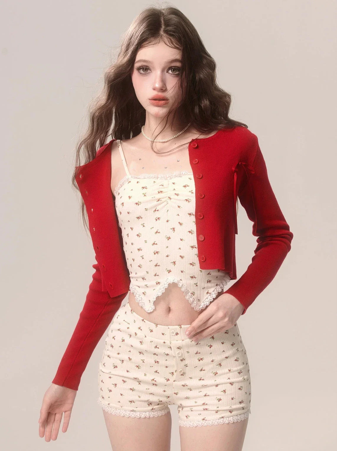 Cake Lace Suspender Top Strawberry Check Neck Halter