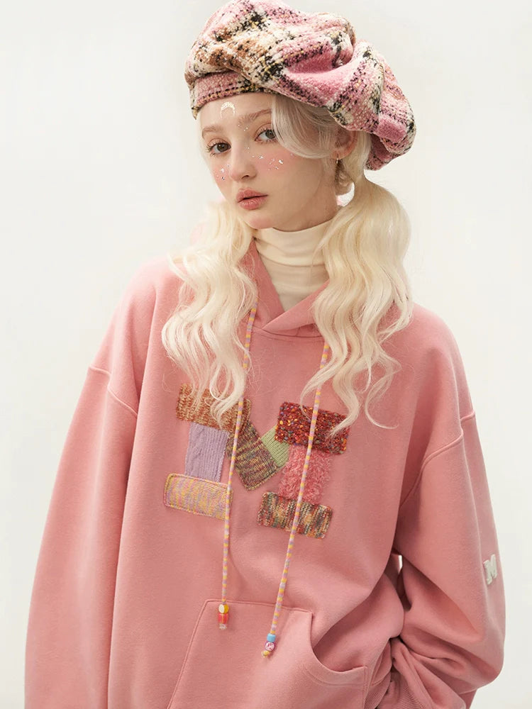 Wool Logo Hooded Loose Splicing Hoodie