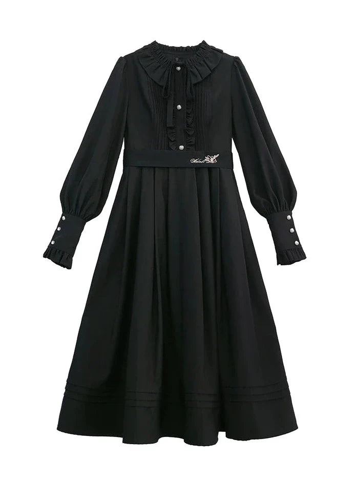 Veste lanterne rouge, manches de costume élégantes, volants, cravate, robe courte noire, ruban, rétro