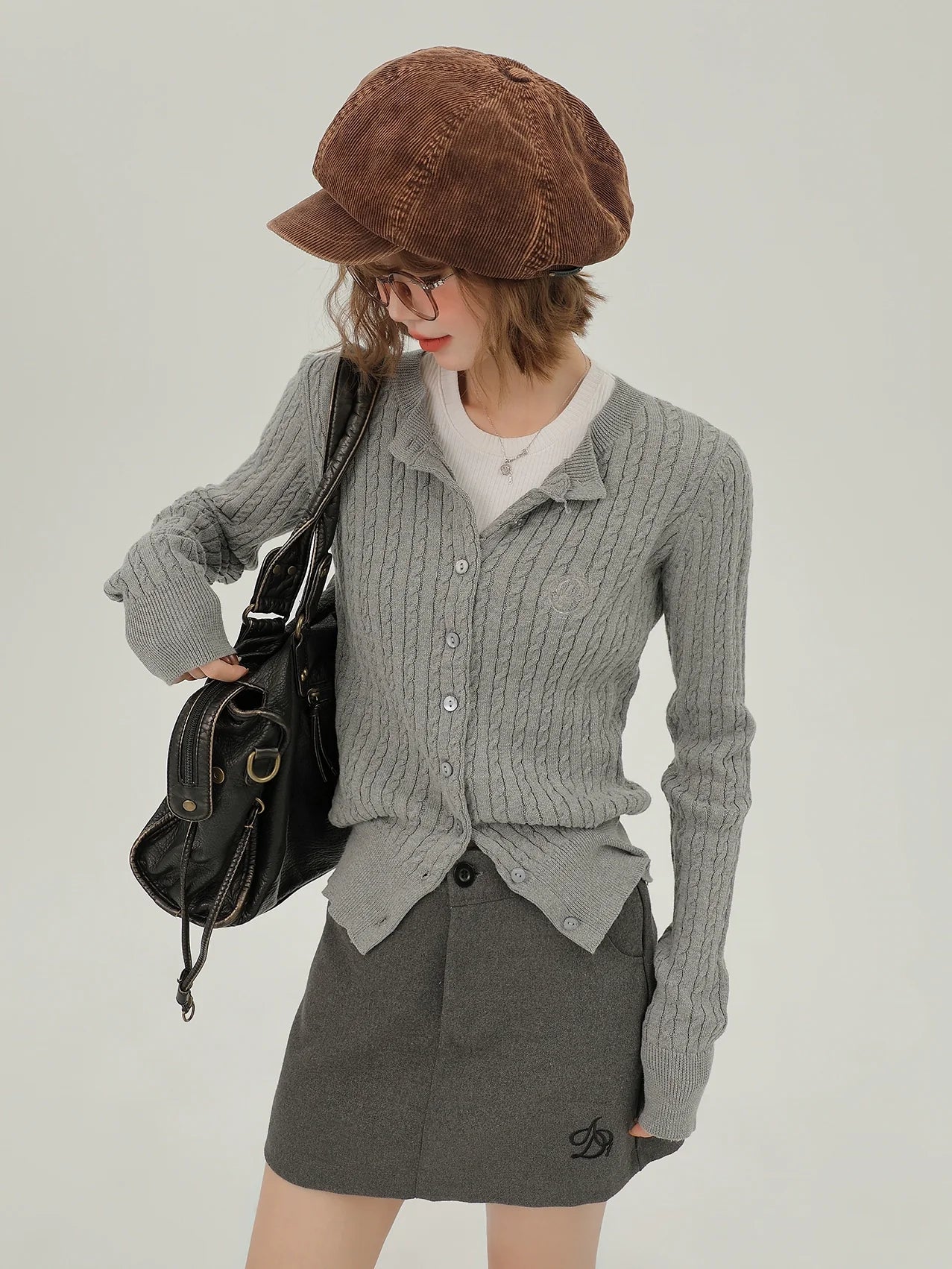 American Retro Round Neck Slim Knit Cardigan