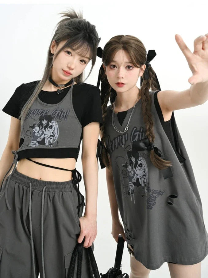 Hauts courts pour filles + Hauts jumeaux + Camisole longue