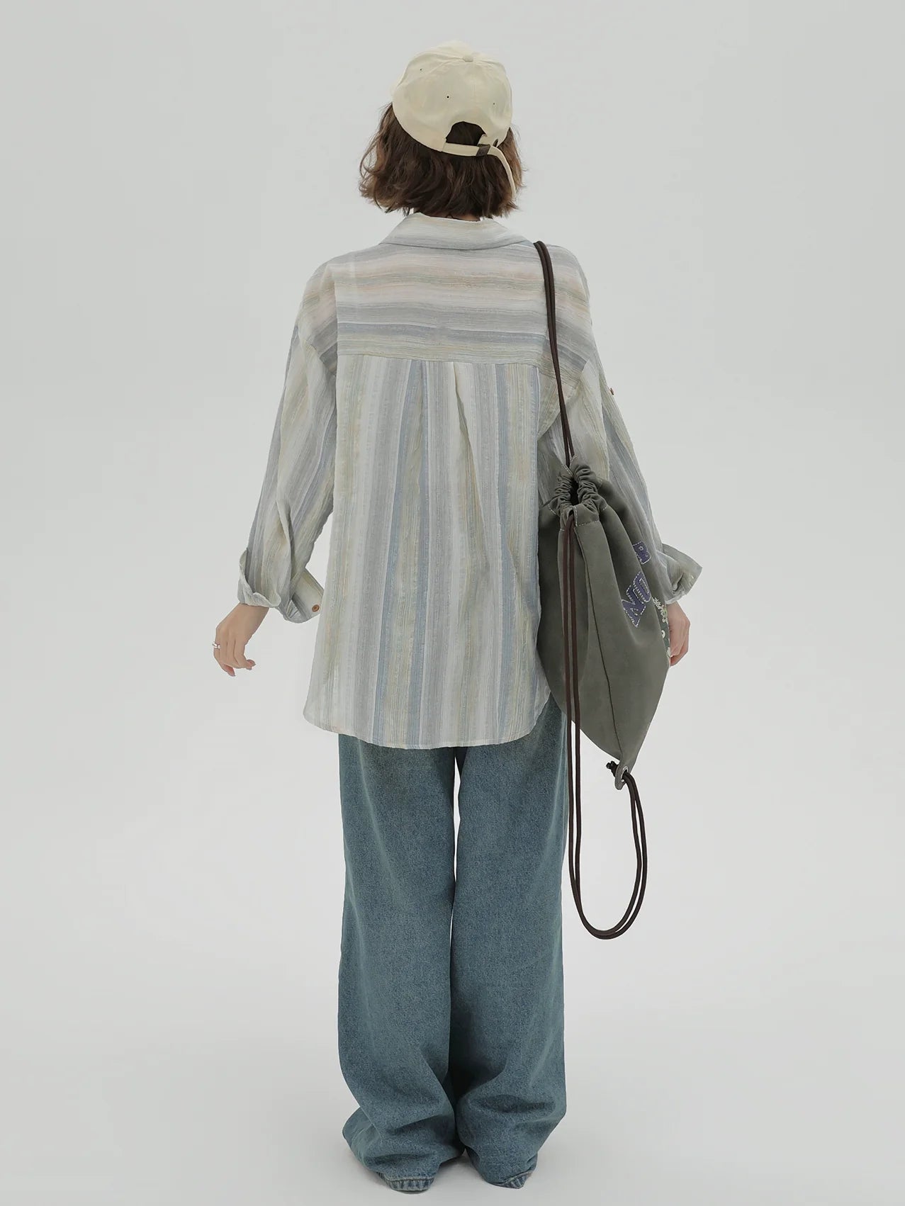 Striped Collar Shirt Loose Contrast