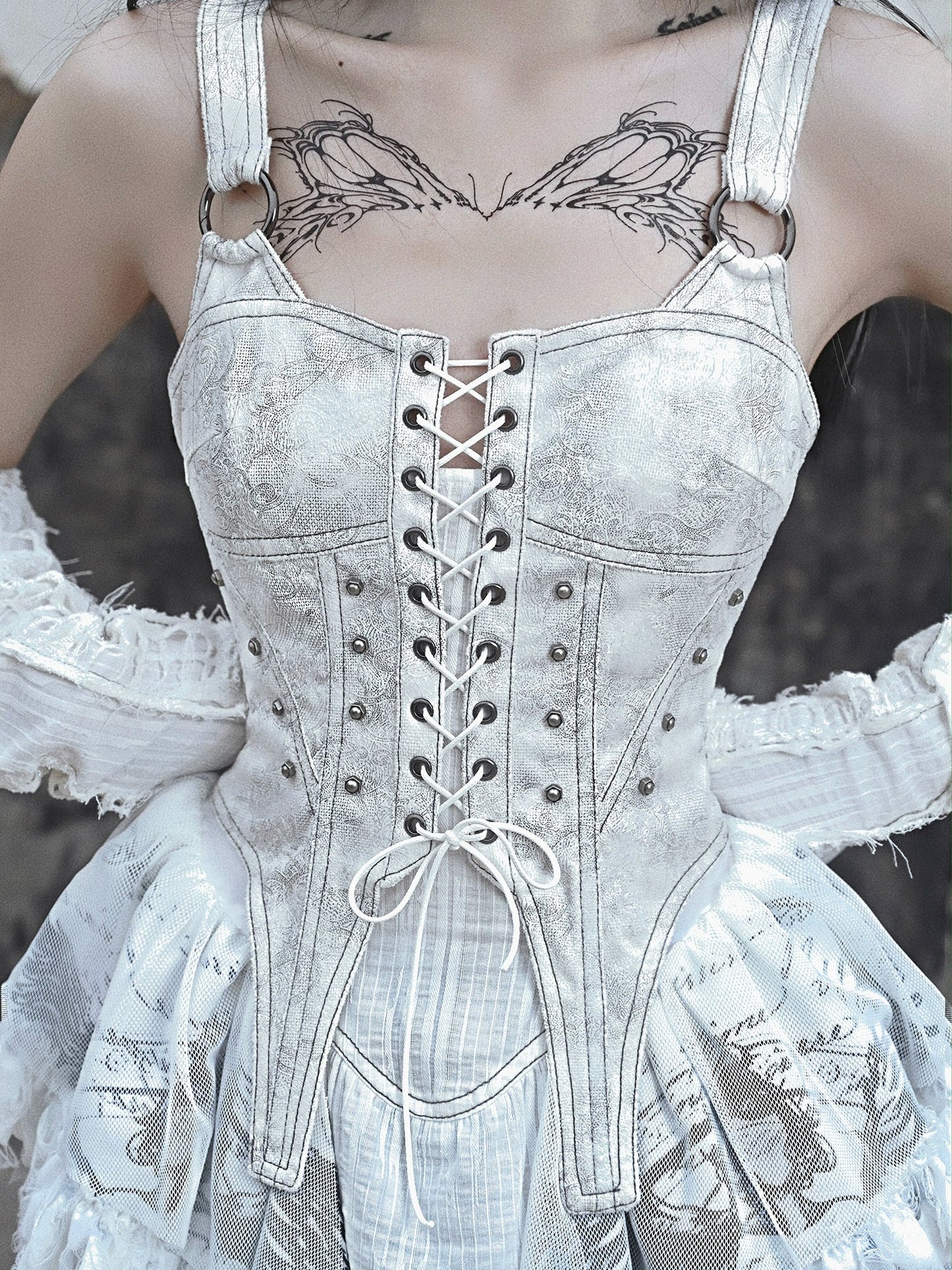 Dress White Lace-up Camisole Gothic