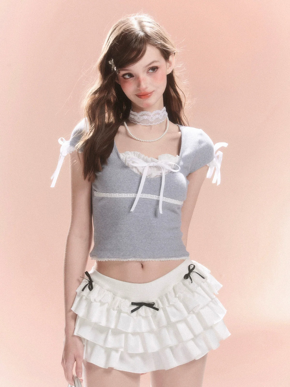 French Little Girl Top Ribbon Short