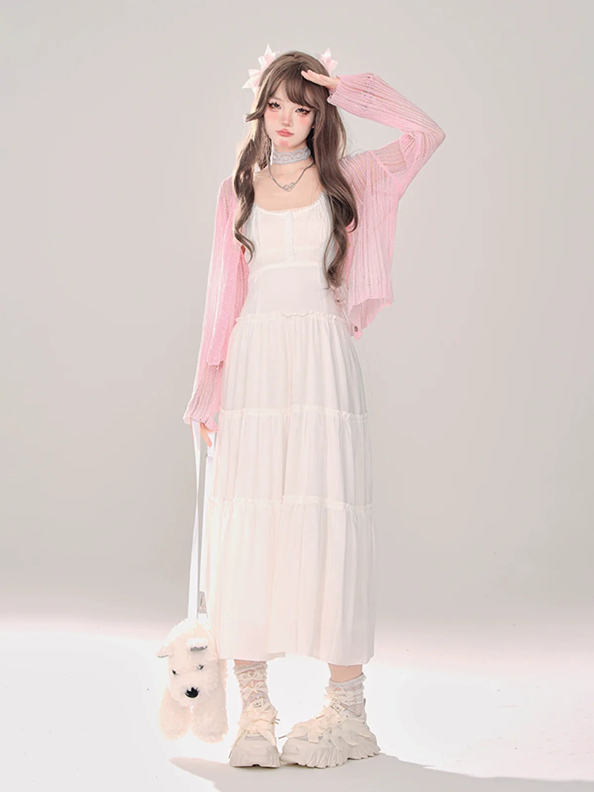 Moonlight + Cardigan Suspender Knit Summer Dress Sheer