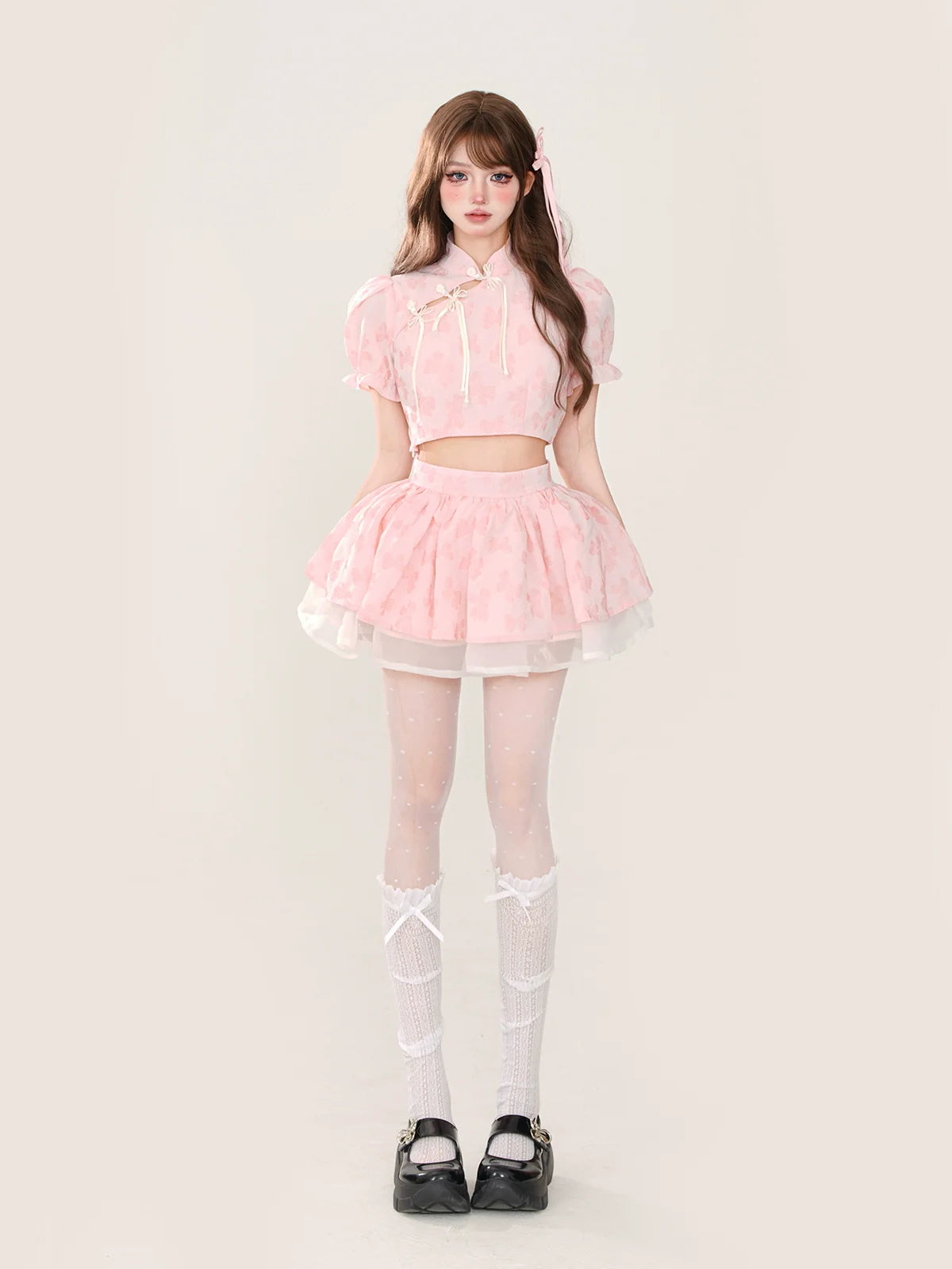 Sleeve Skirt Top Sweet Sweet Flared Pink + Puff