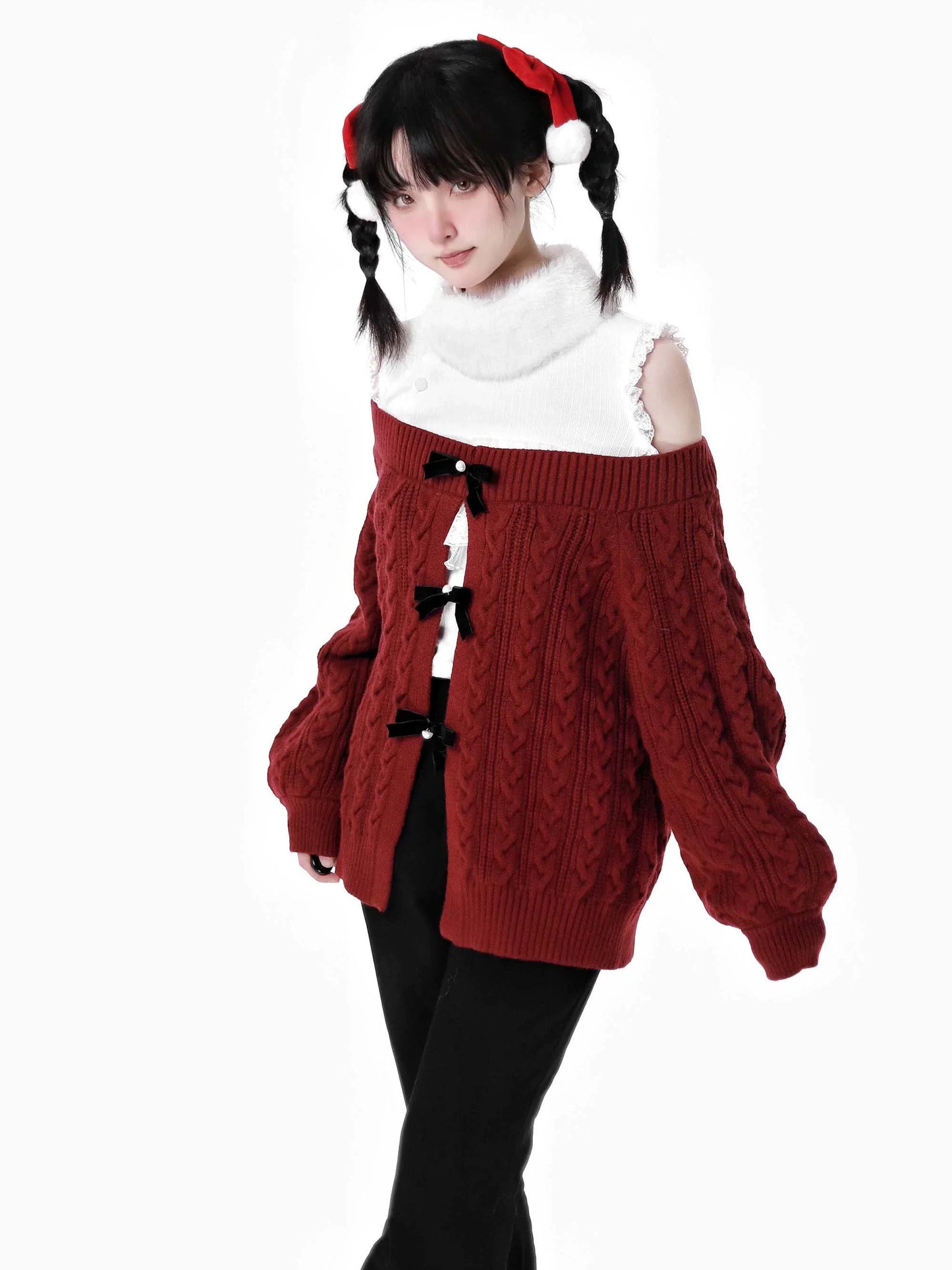Snow Fragrance Rabbit Fur Coat Off Ward Sleve Sweater Suit