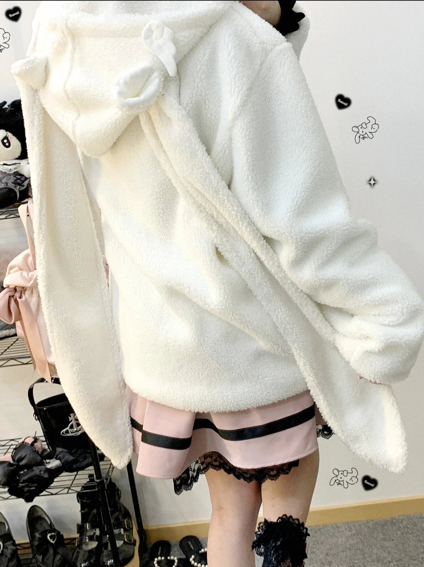 Veste zippée en peluche à oreilles de lapin gourmandes courtes/longues
