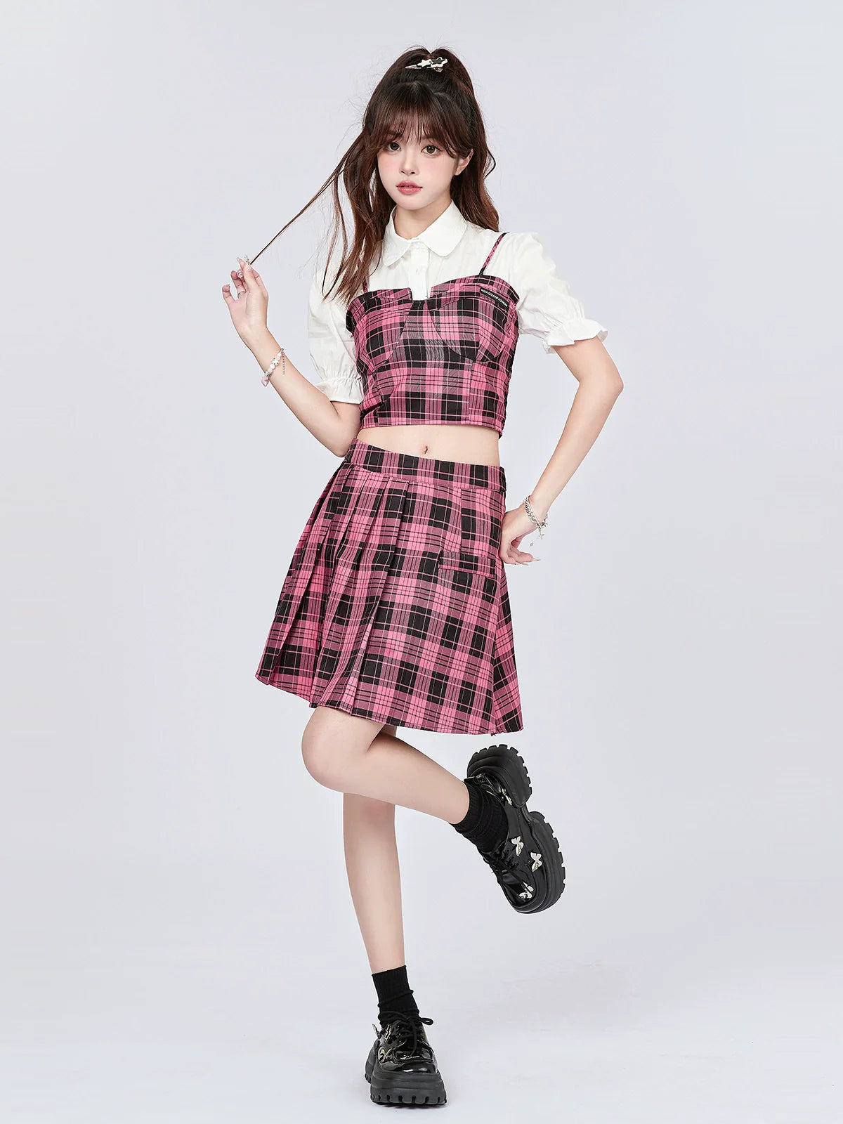 Suspender Style Top Skirt College Checked