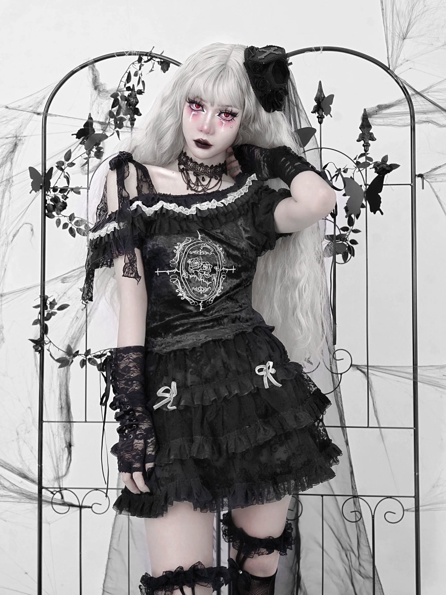 Short Dark Straps Top Asymmetrical Gothic