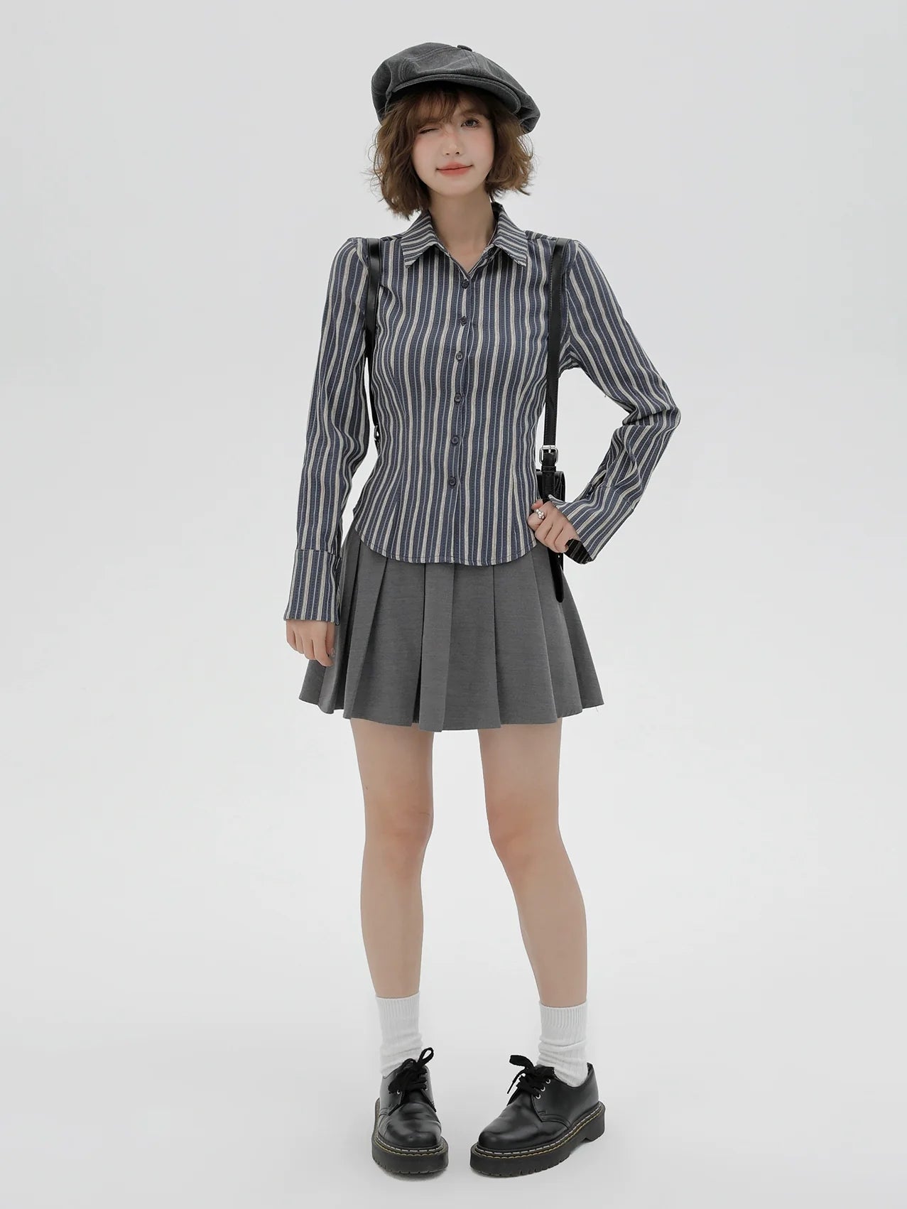 Amerikanisches Hemd gestreifte Taille Slim Retro