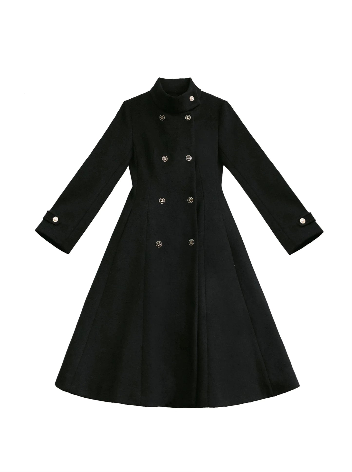 Manteau en laine rétro à double boutonnage et ruban élégant