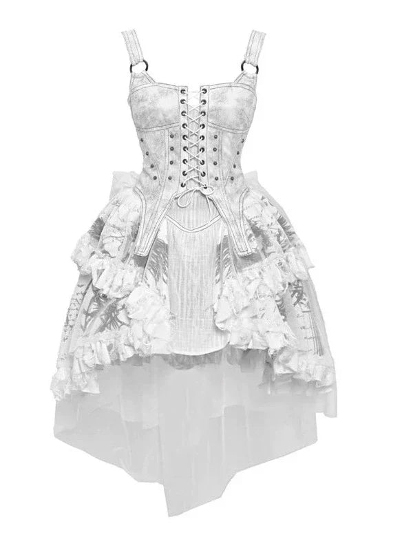 Dress White Lace-up Camisole Gothic