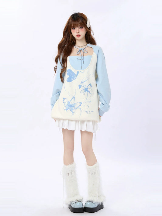 Butterfly Over Print Tops Loose