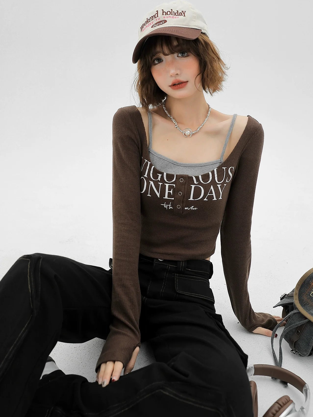 Two Short Faux Square Slim Piece Top Neck