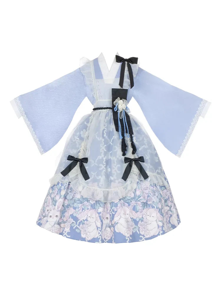 Süßes, bedrucktes Dienstmädchen-Alice-Kostümkleid im japanischen Stil