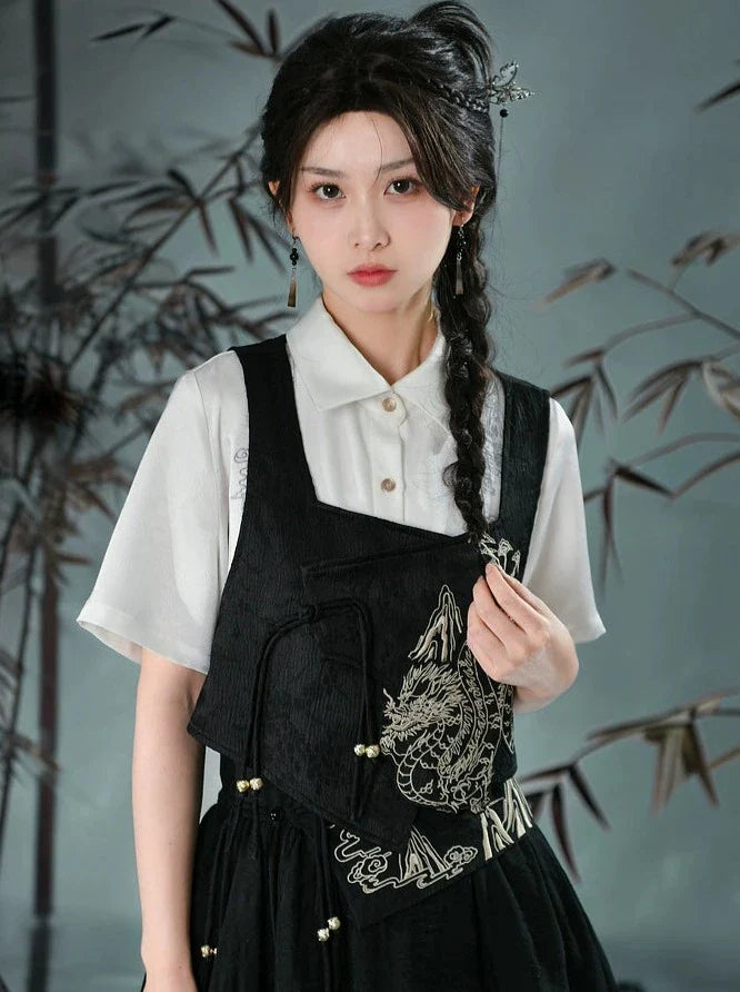 Chemise rétro asymétrique Chine + jupe gilet