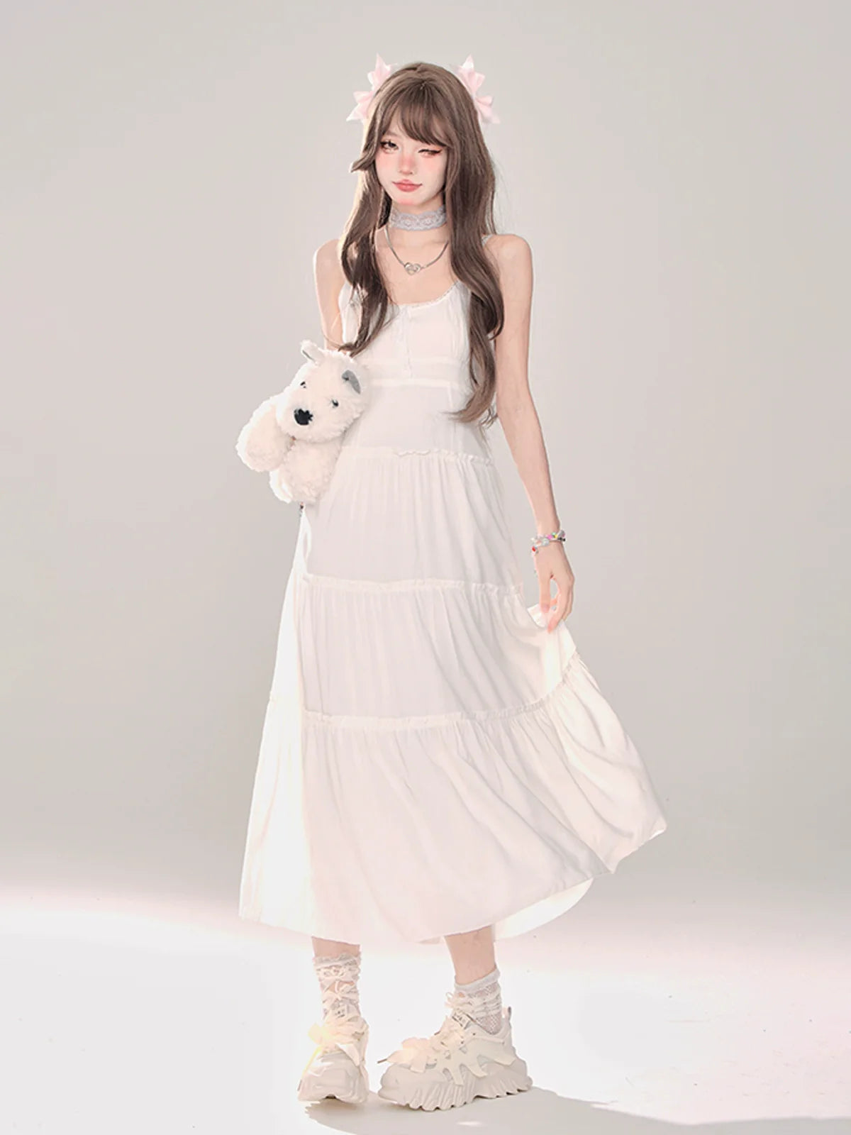 Moonlight + Cardigan Suspender Knit Summer Dress Sheer