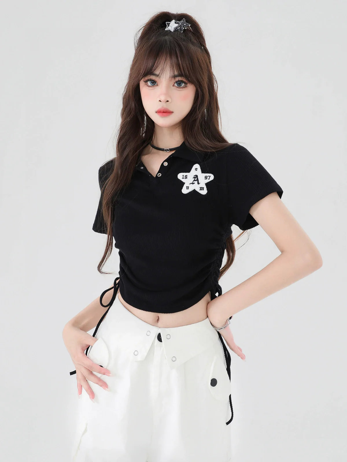 Lace-up Button Top Waist