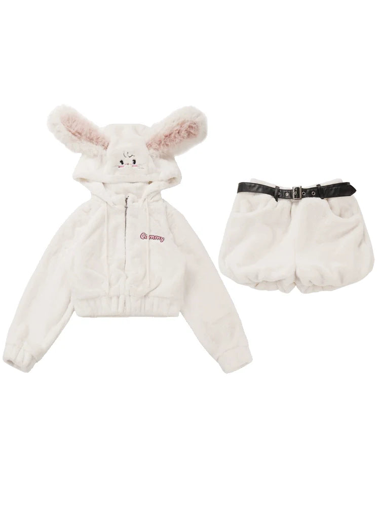 ウサギの耳の食べ物フェイクファーベルベットデザインスーツ