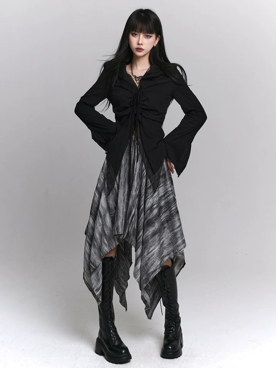 Little Black + Asymmetrical Girl Top Cool Skirt Ghost