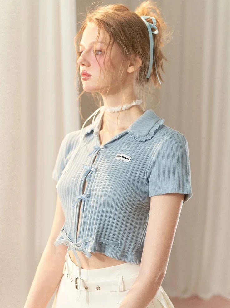 Hot Girl Satin Bow Sweet Short Top