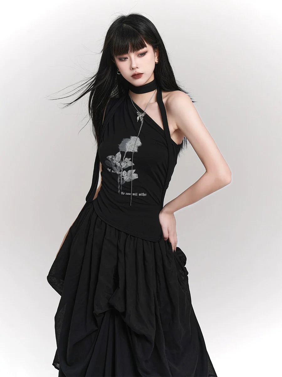 Dark Flower Neck Design Top