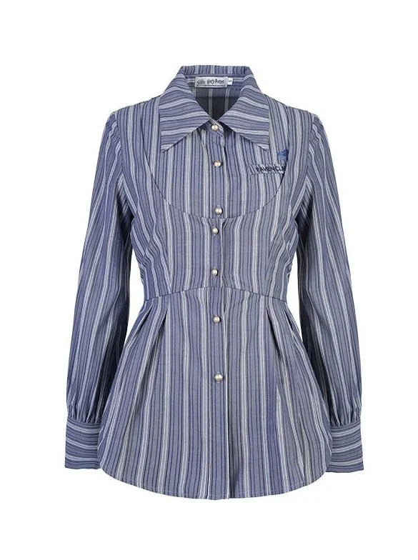 Collar Striped Faux Two-piece Polo Shirt