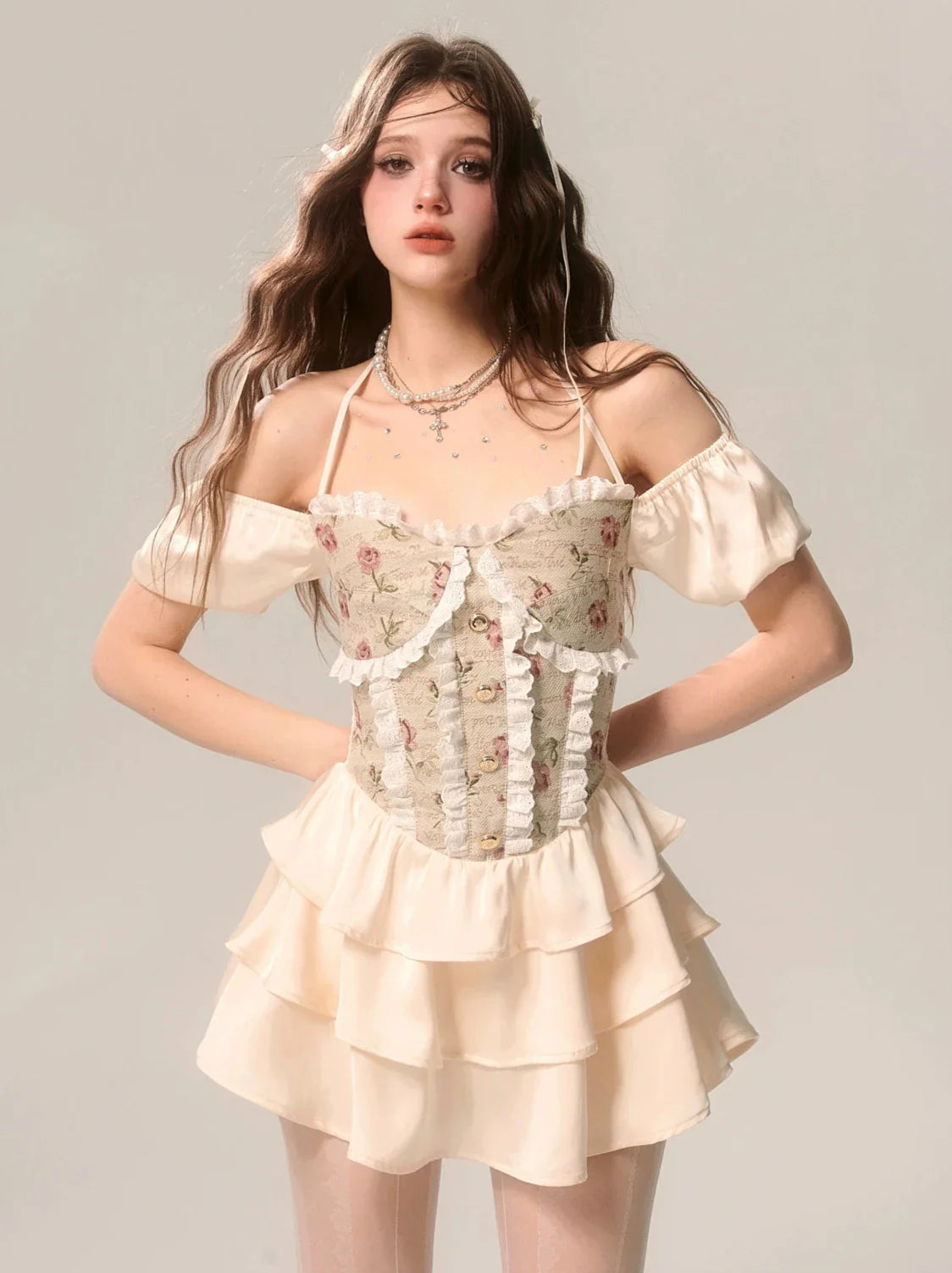 Jacquard Barock Off-Shoulder Kleid Prinzessin