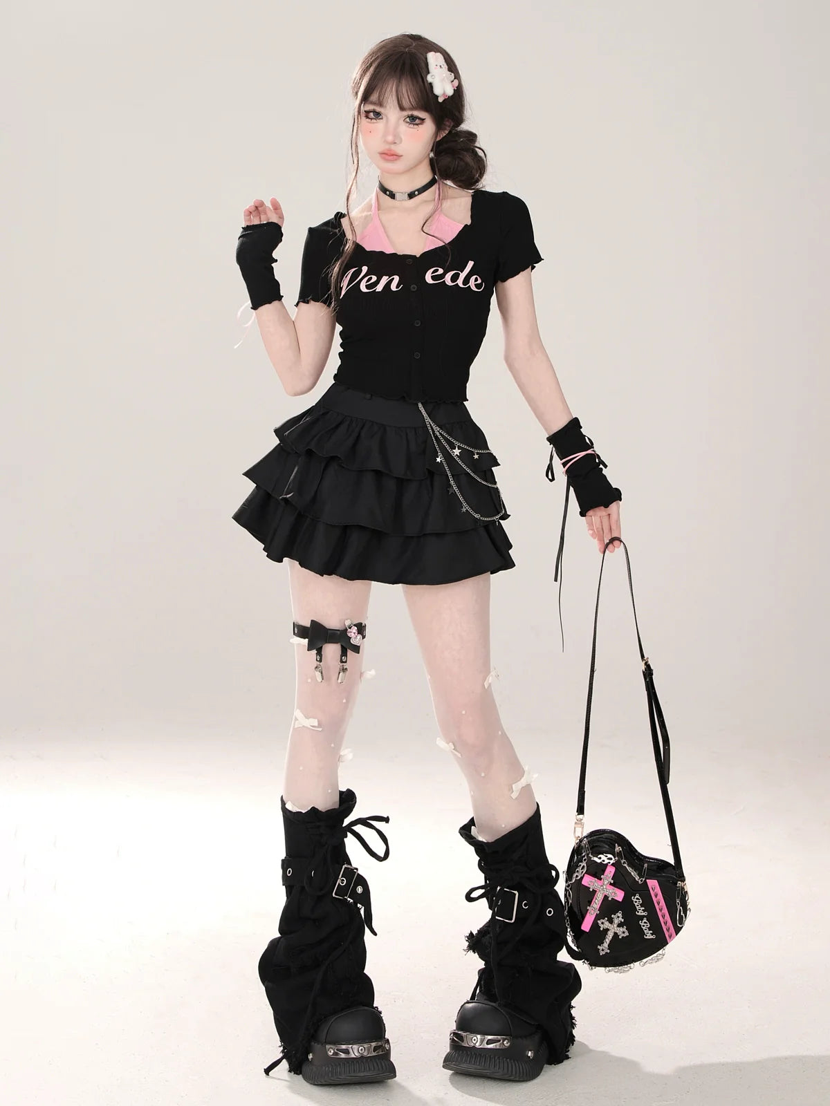 Faux Short Neckholder U-Ausschnitt T-Shirt und Zweiteiler