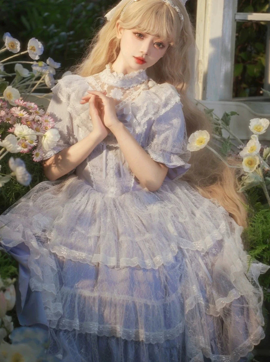 スカート + ヘッドバンド シフォンドレス インナー パープル + スイート